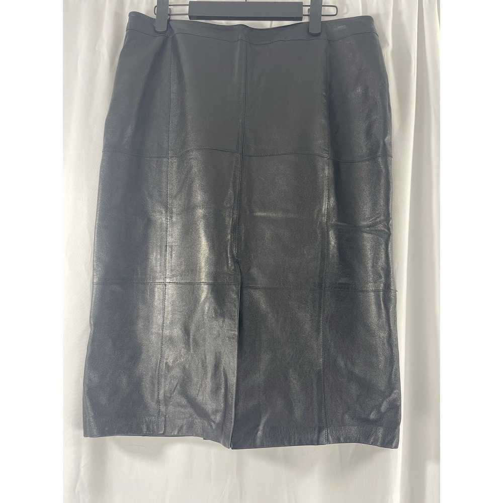 White House Black Market Genuine Leather Black Pencil Skirt, Womens Size 10